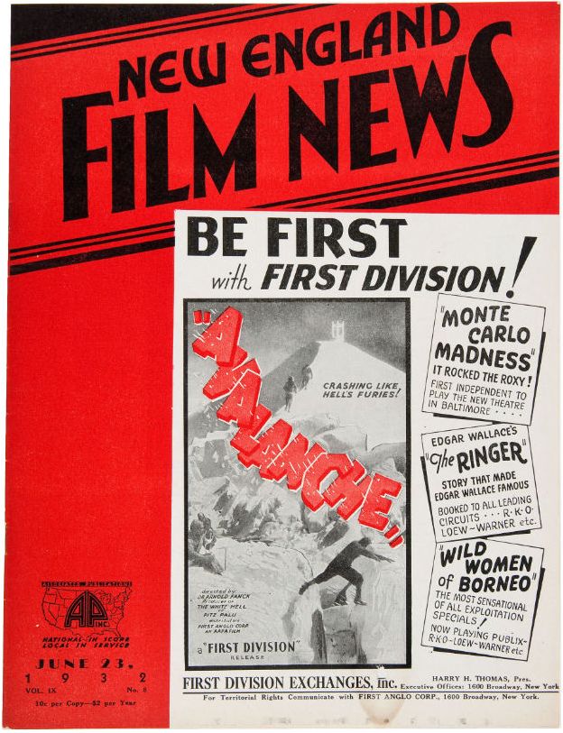 NEW ENGLAND FILM NEWS magazine side cover 23 June 1932