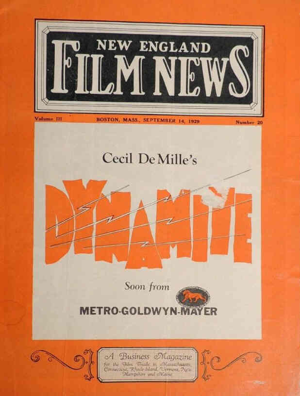 NEW ENGLAND FILM NEWS magazine side cover 14 September 1929