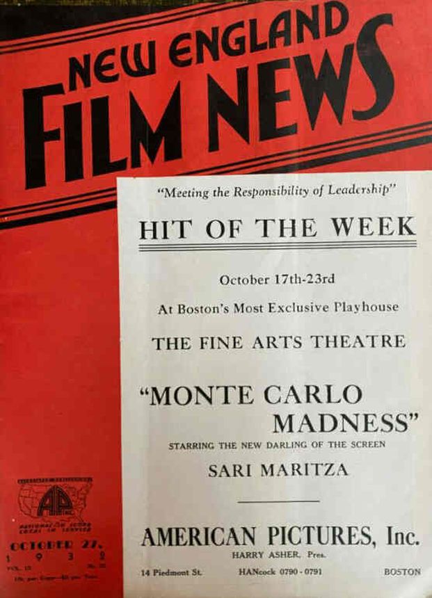 NEW ENGLAND FILM NEWS magazine side cover 17 October 1932