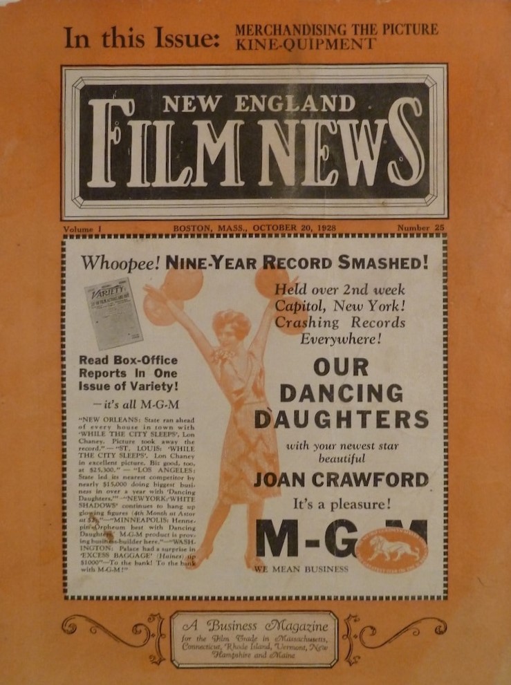 NEW ENGLAND FILM NEWS magazine side cover  Vol 1 No  25 20 October 1928