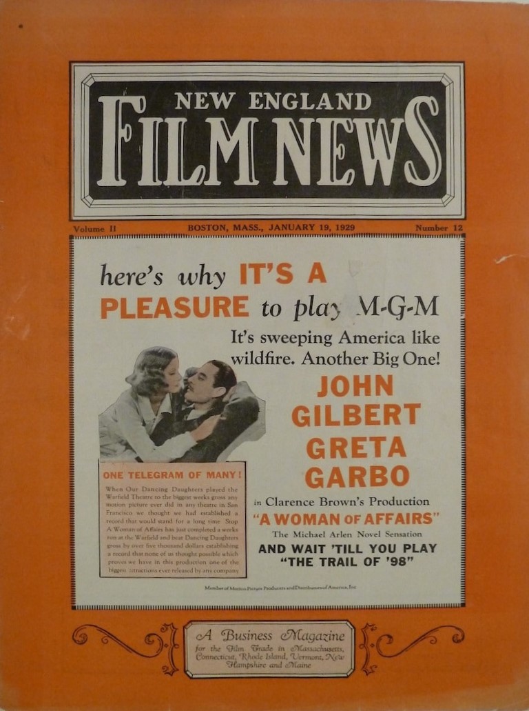NEW ENGLAND FILM NEWS magazine side cover  Vol 2 No  12 19 January 1929