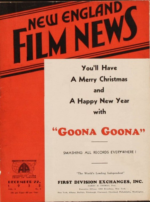 NEW ENGLAND FILM NEWS magazine side cover 22 December 1932