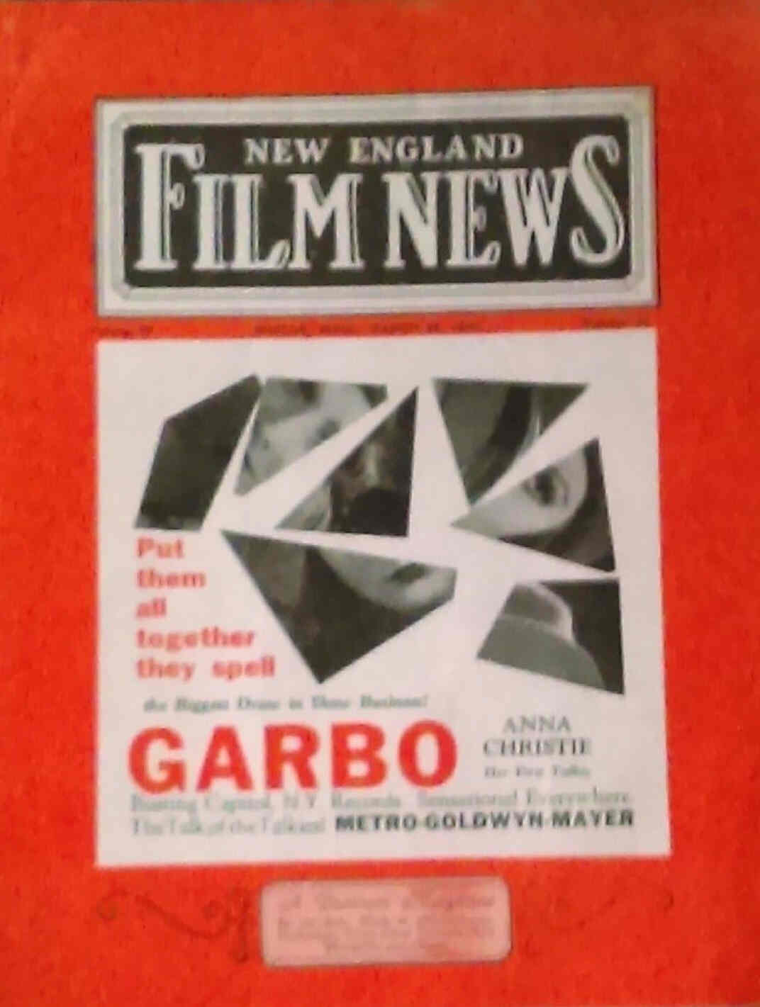 NEW ENGLAND FILM NEWS magazine side cover 25 March 1930