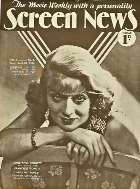 NEW SCREEN NEWS magazine side cover  Vol 3 No  6 28 April 1934