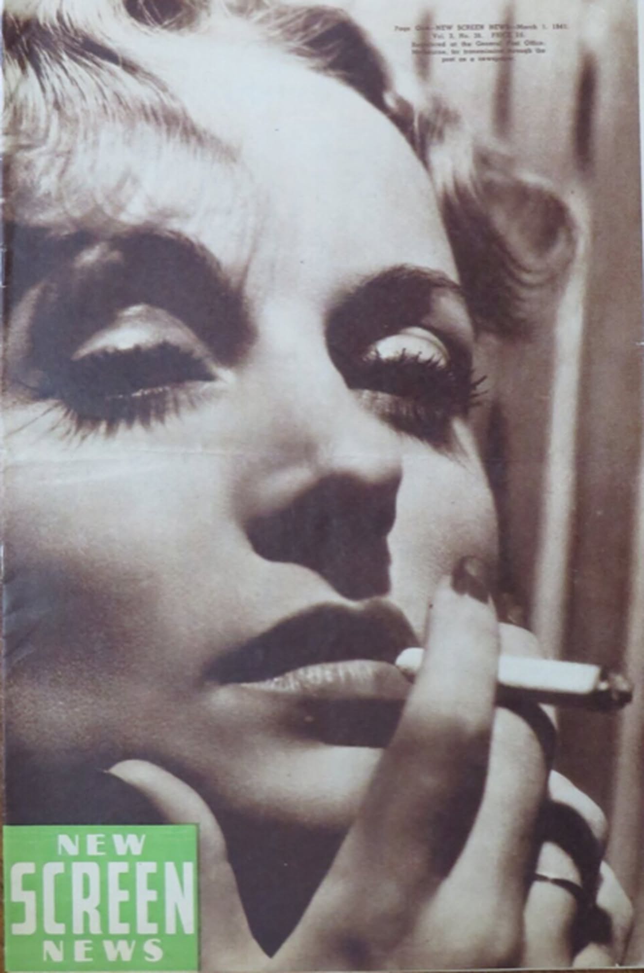 NEW SCREEN NEWS magazine side cover  Vol 3 No 38 1 March 1941