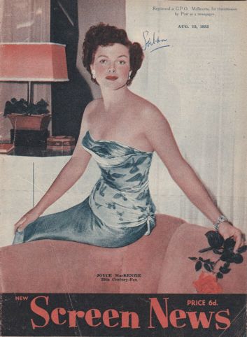 NEW SCREEN NEWS magazine side cover 15 August 1952