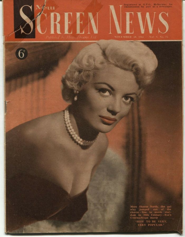 NEW SCREEN NEWS magazine side cover  Vol 9 No 23 18 November 1955