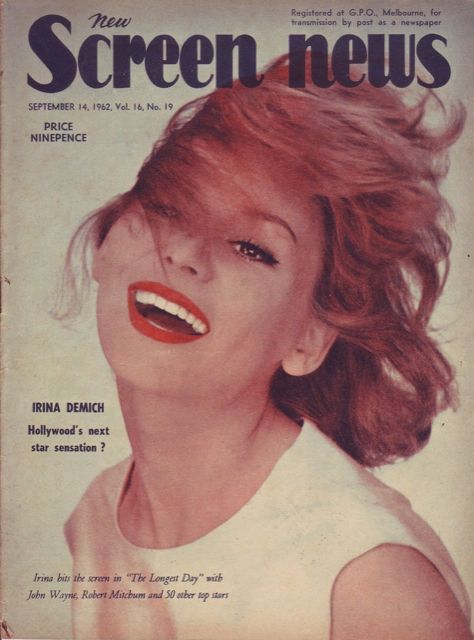 NEW SCREEN NEWS magazine side cover  Vol 16 No  19 14 September 1962