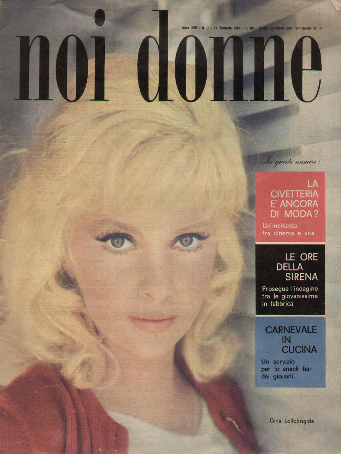 NOI DONNE magazine side cover Issue 7 18 February 1962
