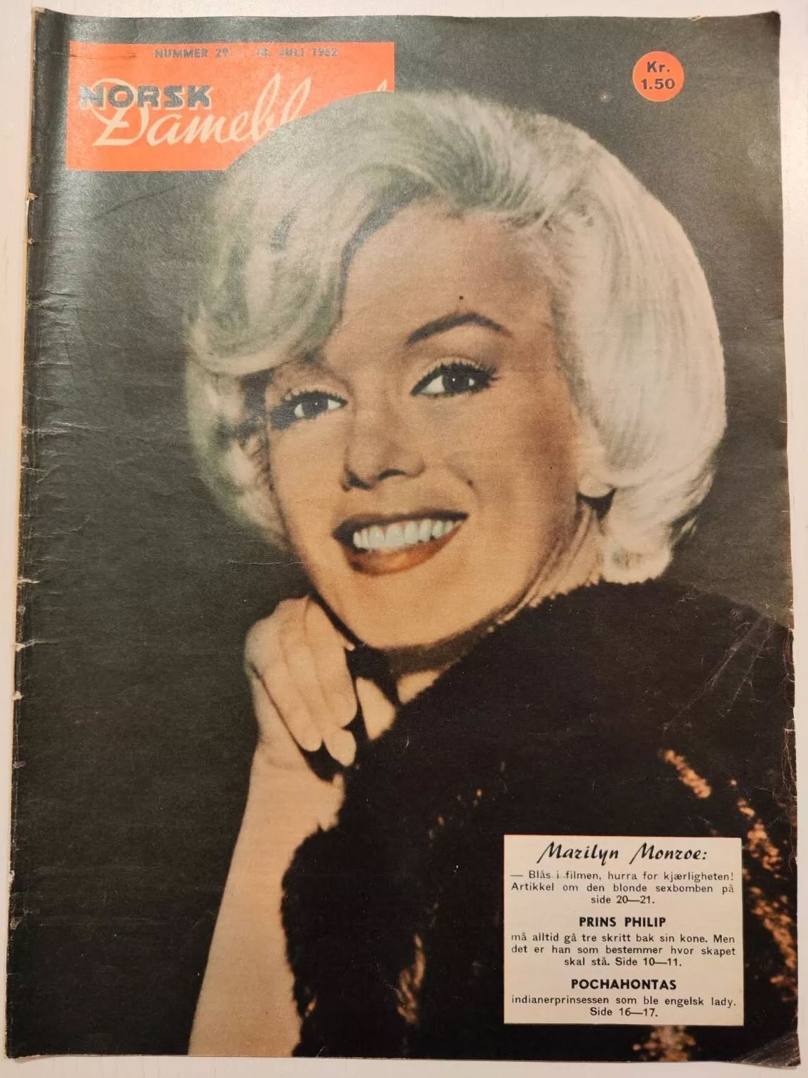 NORSK DAMEBLAD magazine side cover Issue 29  July 1962
