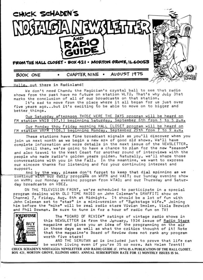 NOSTALGIA DIGEST magazine side cover Issue 9 August 1975