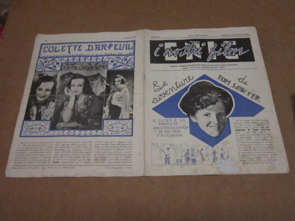 I NOSTRI FILM magazine side cover Issue 54  July 1938