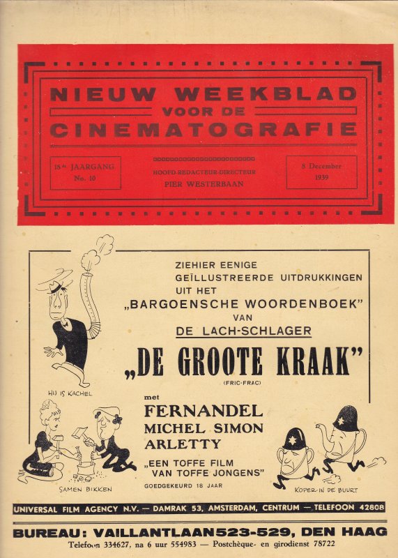 NIEUW WEEKBLAD VOOR DE CINEMATOGRAFIE magazine side cover Issue 10 8 December 1939