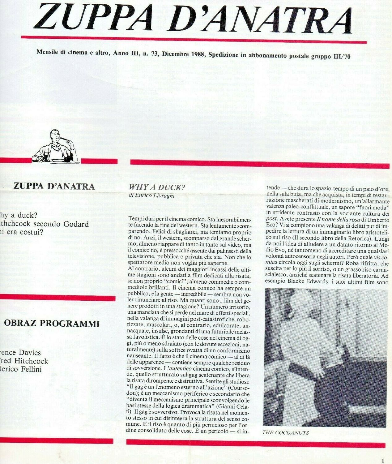 OBRAZ CINESTUDIO magazine side cover Issue 73 2 December 1988