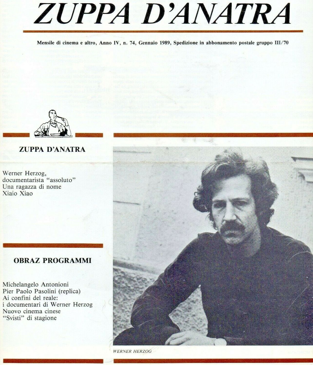 OBRAZ CINESTUDIO magazine side cover Issue 74 21 January 1989