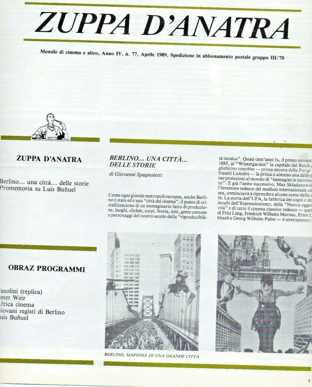 OBRAZ CINESTUDIO magazine side cover Issue 77 17 April 1989