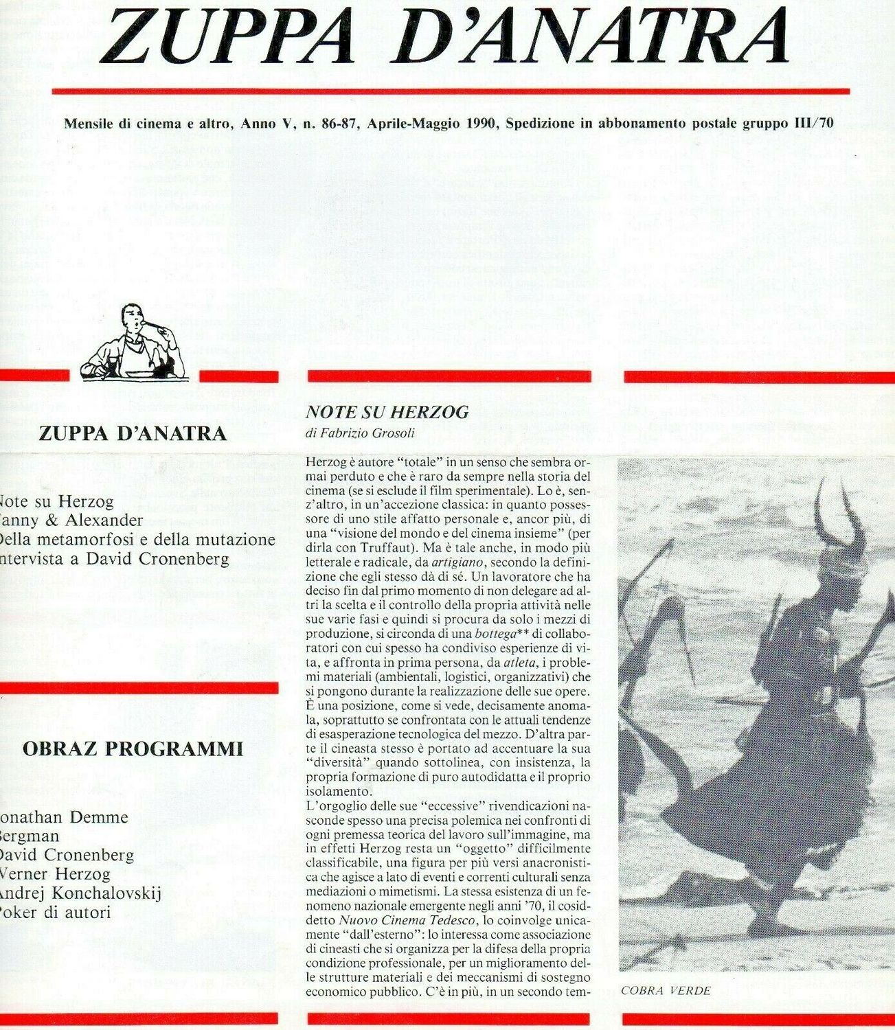 OBRAZ CINESTUDIO magazine side cover Issue 86-7 18 April 1990