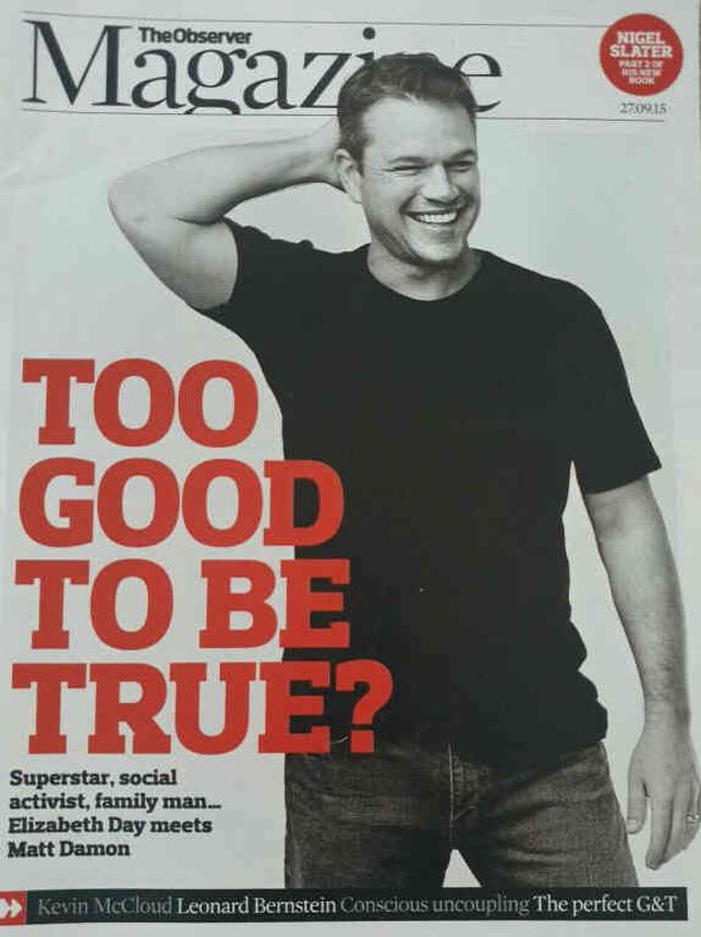 OBSERVER MAGAZINE magazine side cover 27 September 2015