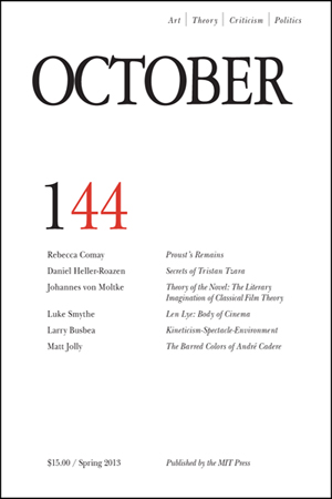 OCTOBER magazine side cover Issue 144 Spring 2013