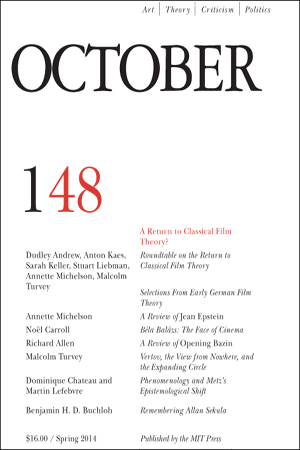 OCTOBER magazine side cover Issue 148 Spring 2014