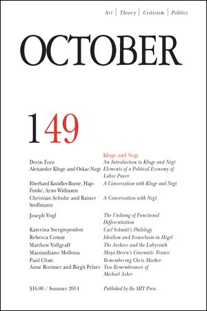 OCTOBER magazine side cover Issue 149 Summer 2014