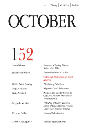 OCTOBER magazine side cover Issue 152 Spring 2015