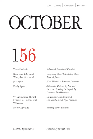 OCTOBER magazine side cover Issue 156 Spring 2016