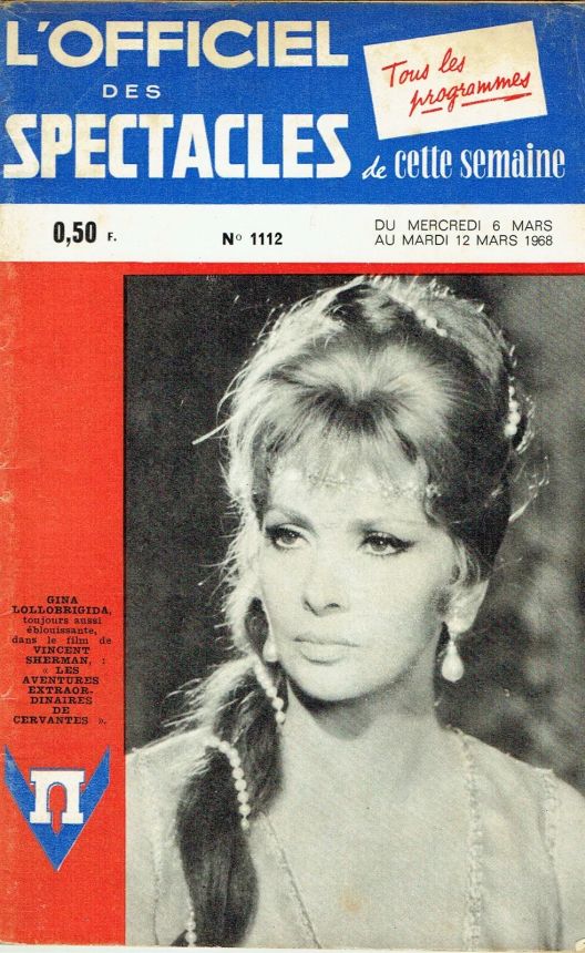 OFFICIEL DES SPECTACLES magazine side cover Issue 1112 6 March 1968