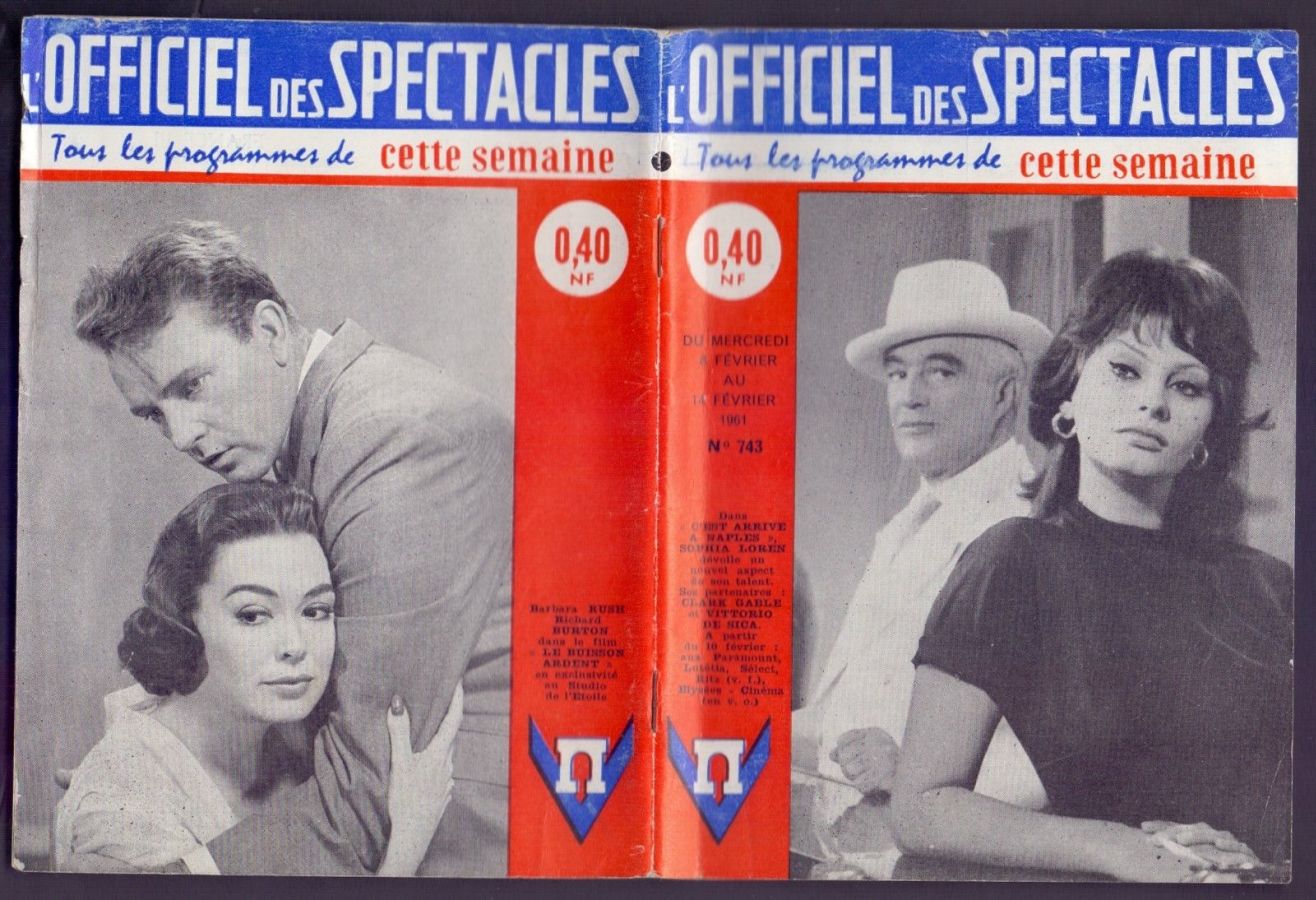 OFFICIEL DES SPECTACLES magazine side cover Issue 743 4 February 1961