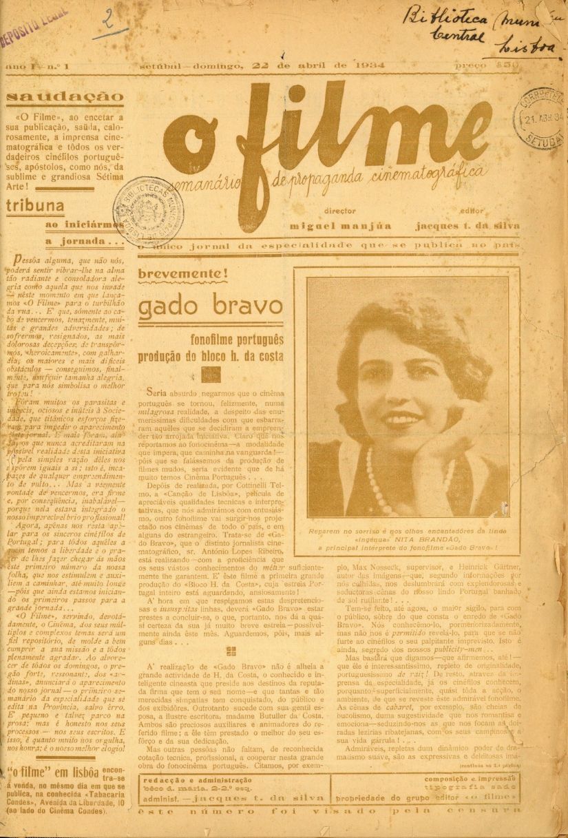 O FILME magazine side cover Issue 1 22 April 1934