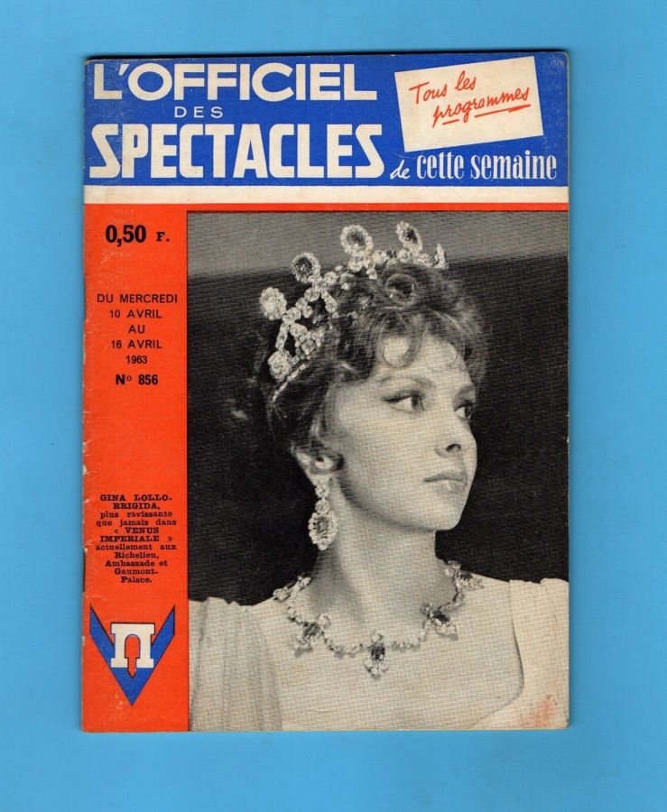 OFFICIEL DES SPECTACLES magazine side cover Issue 856 10 April 1963