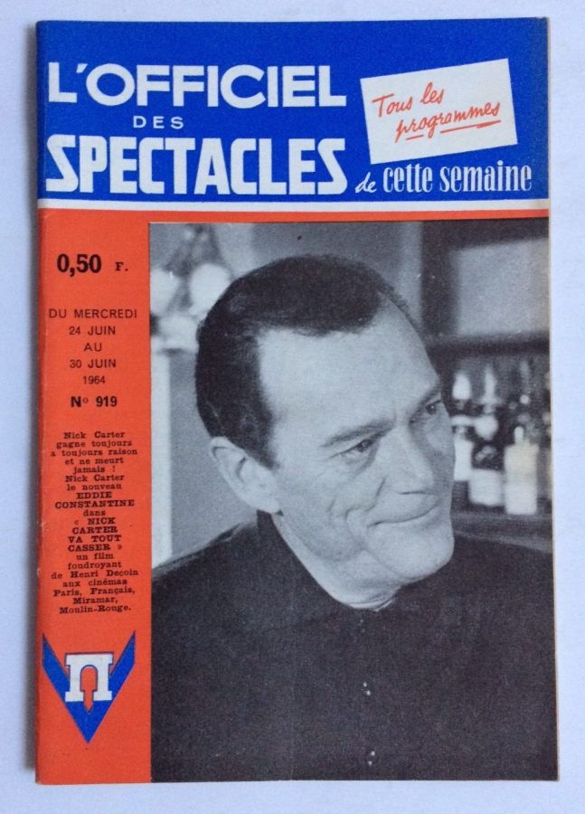 OFFICIEL DES SPECTACLES magazine side cover Issue 919 24 June 1964