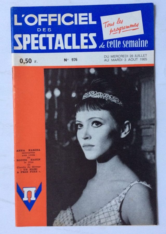 OFFICIEL DES SPECTACLES magazine side cover Issue 976 28 July 1965