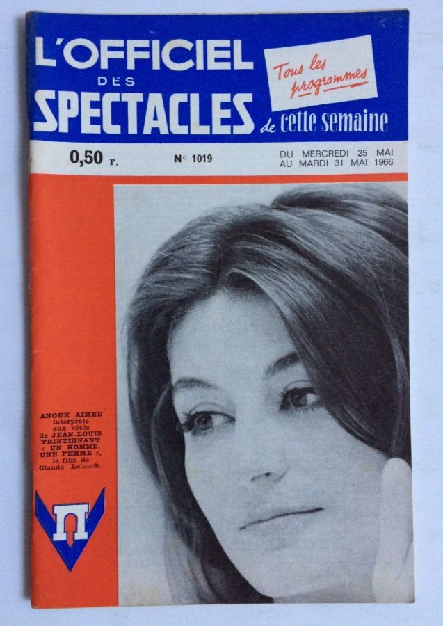 OFFICIEL DES SPECTACLES magazine side cover Issue 1019 25 May 1966