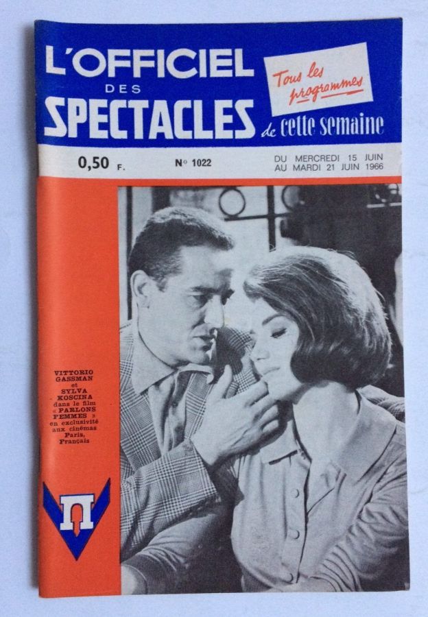 OFFICIEL DES SPECTACLES magazine side cover Issue 1022 15 June 1966