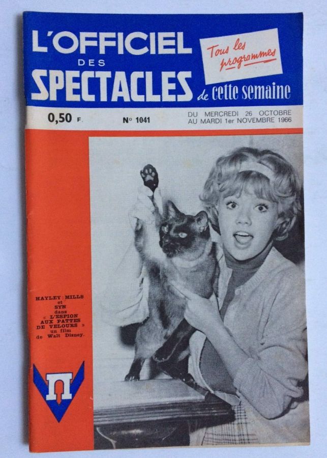 OFFICIEL DES SPECTACLES magazine side cover Issue 1041 26 October 1966