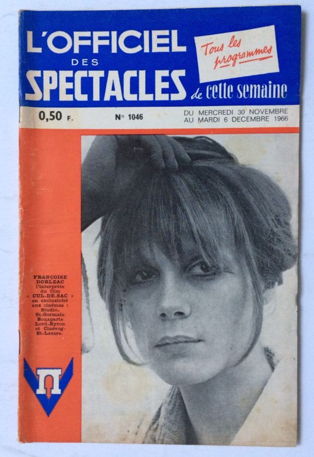 OFFICIEL DES SPECTACLES magazine side cover Issue 1046 30 November 1966