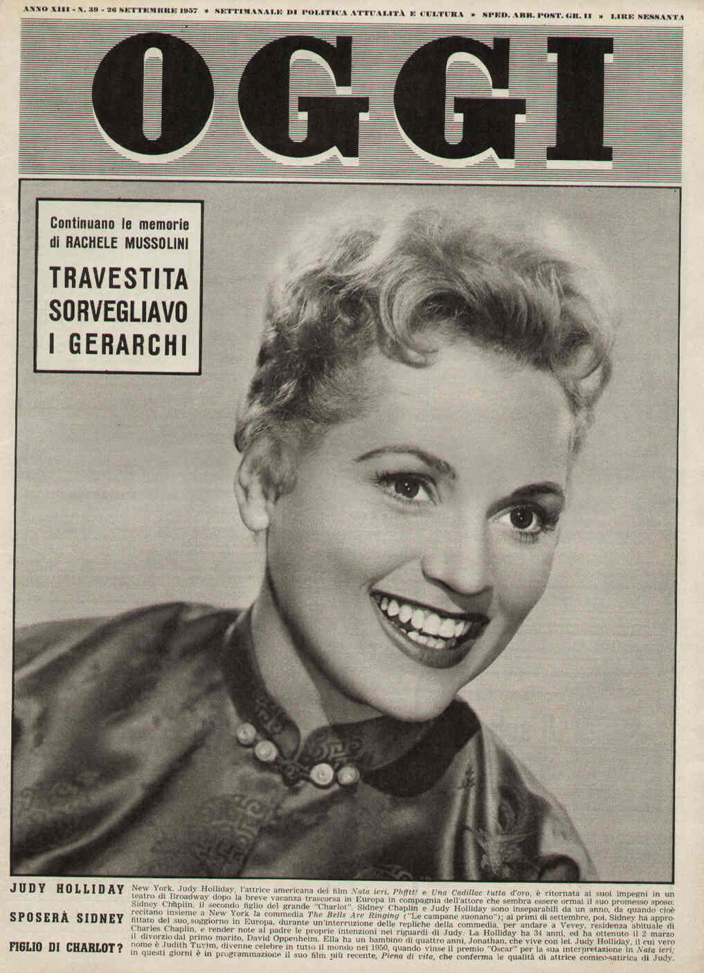 OGGI magazine side cover Issue 39 26 September 1957
