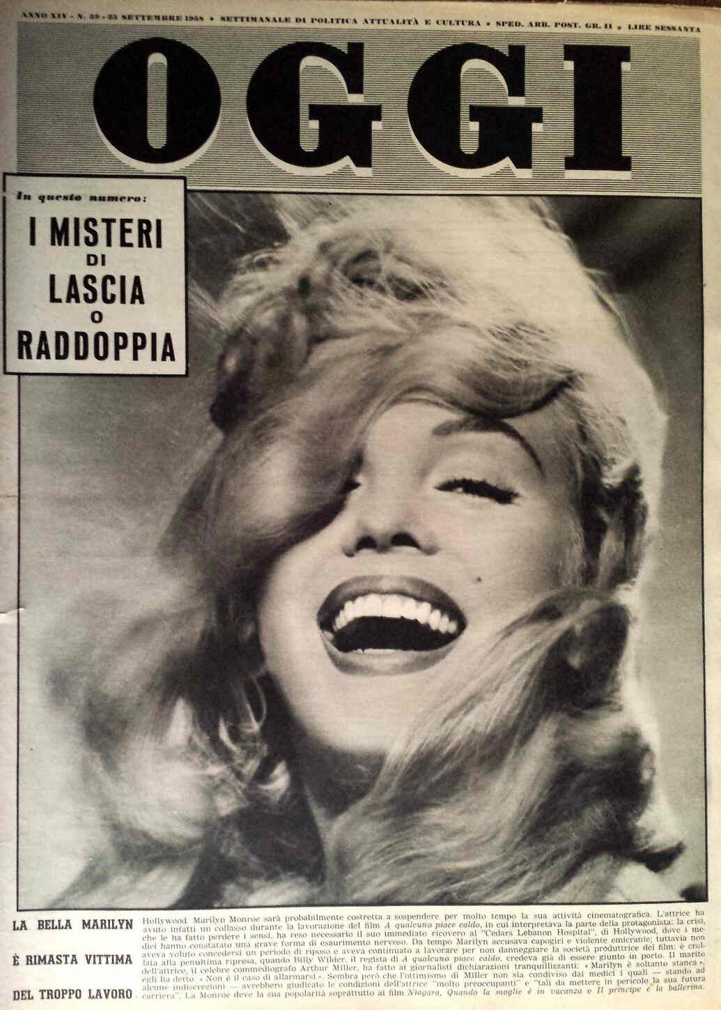 OGGI magazine side cover Issue 39 25 September 1958
