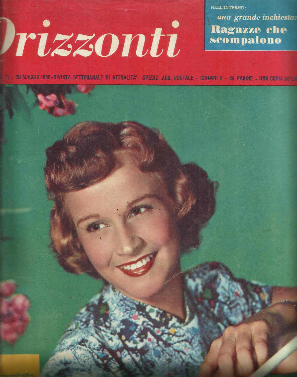 ORIZZONTI magazine side cover Issue 21 20 May 1956