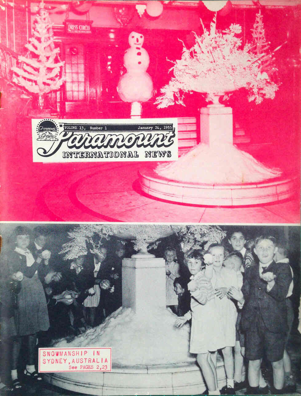 PARAMOUNT INTERNATIONAL NEWS magazine side cover  Vol 13 #1 24 January 1955