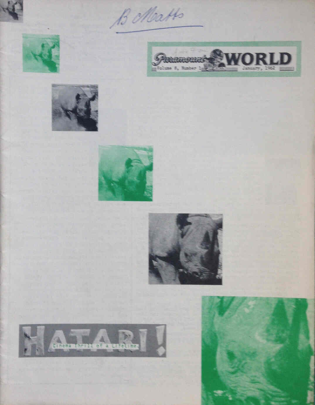PARAMOUNT WORLD magazine side cover  Vol 8 #1 January 1962