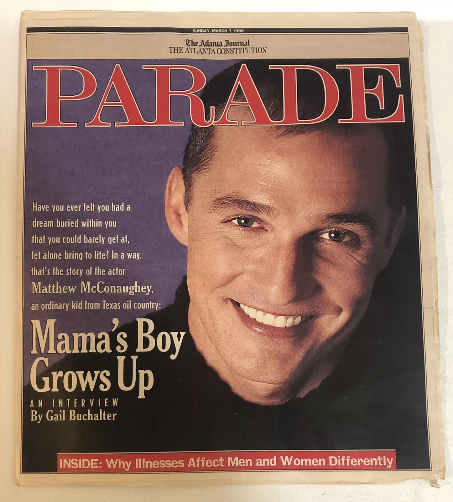 PARADE (USA) magazine side cover 7 March 1999