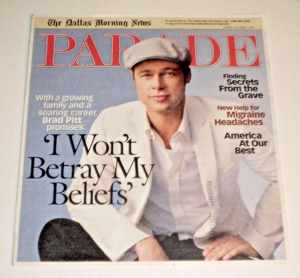 PARADE (USA) magazine side cover 7 October 2007