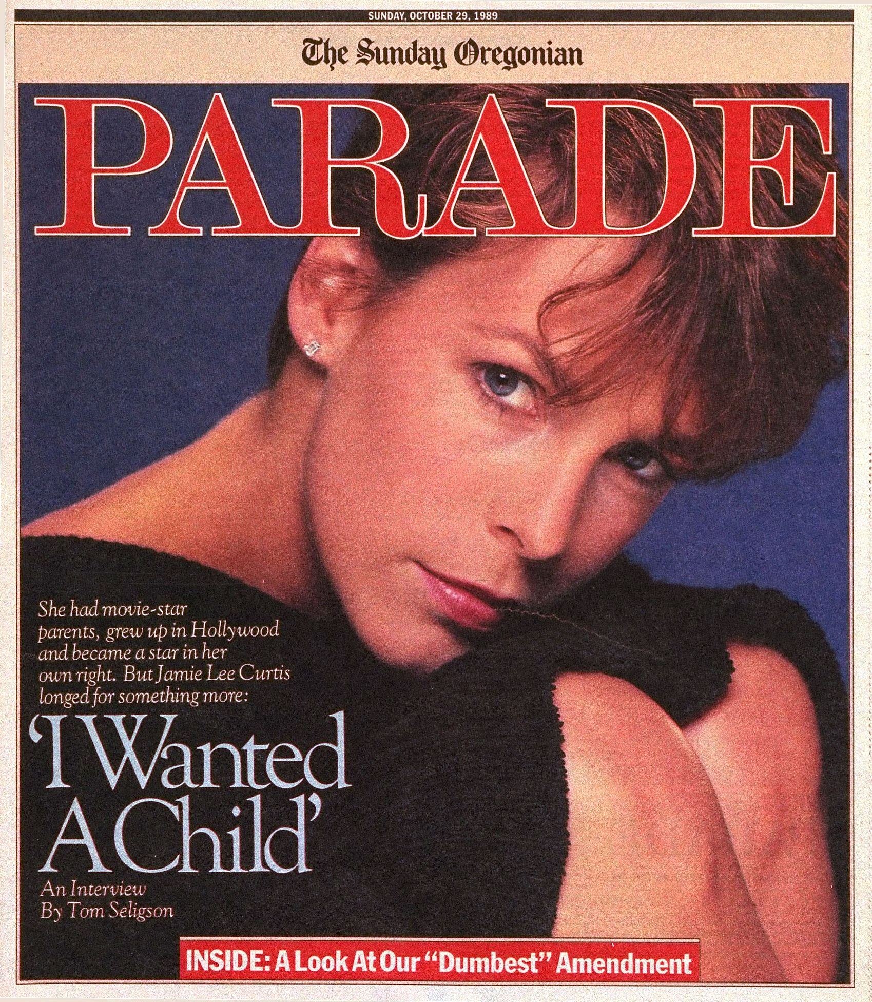 PARADE (USA) magazine side cover 29 October 1989
