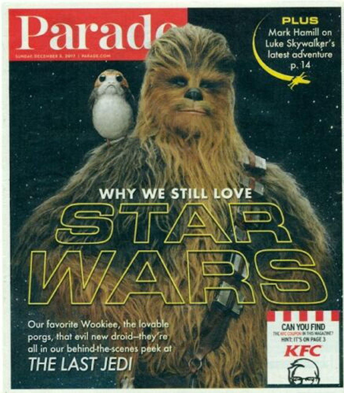 PARADE (USA) magazine side cover 3 December 2017