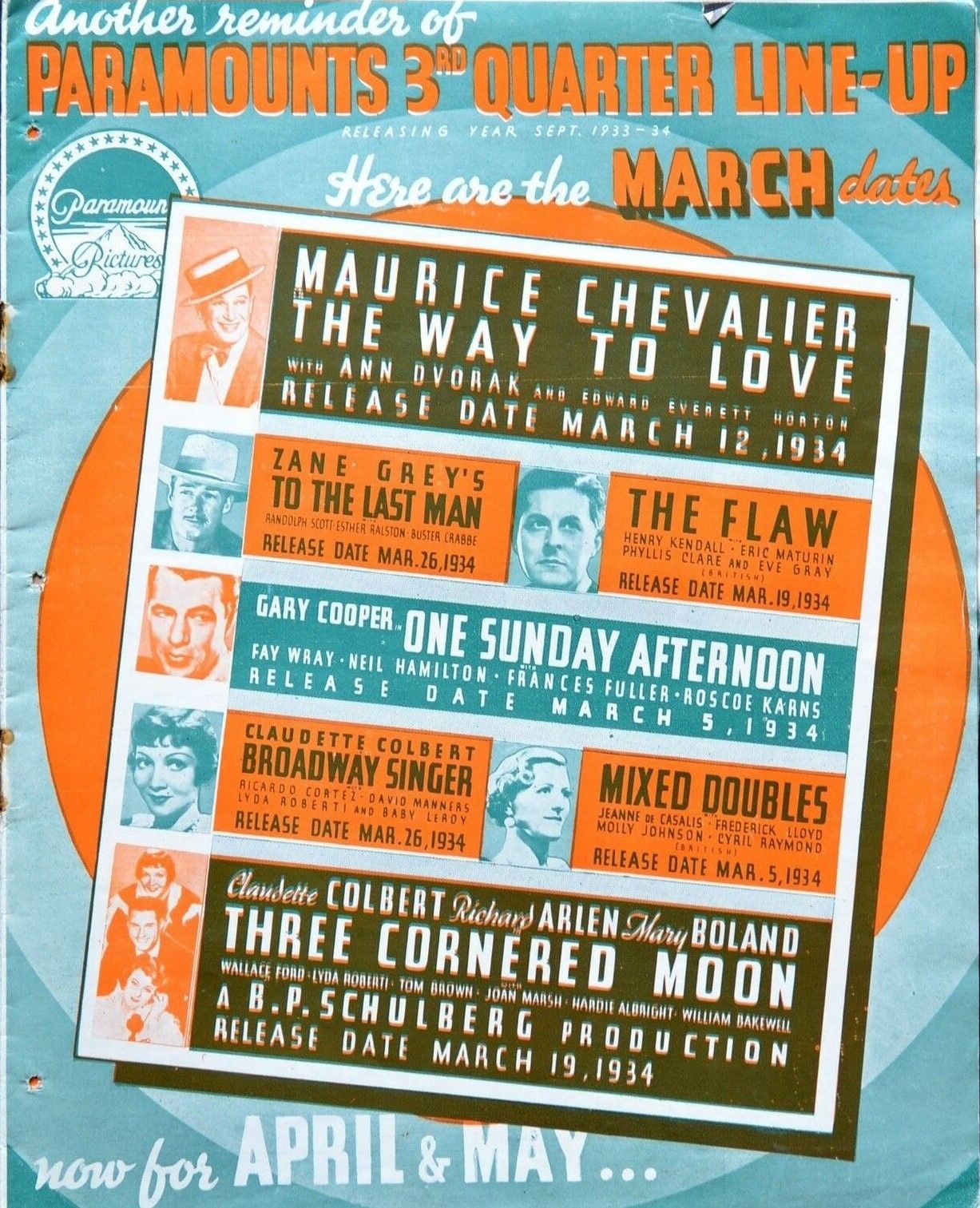 PARAMOUNT SERVICE magazine side cover  March 1934