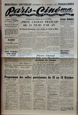 PARIS-CINEMA magazine side cover Issue 1 10 October 1945