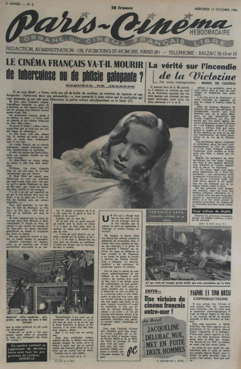 PARIS-CINEMA magazine side cover Issue 2 17 October 1945
