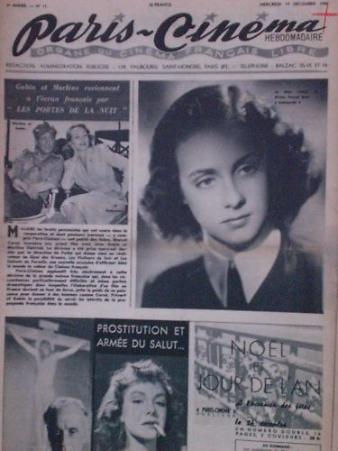 PARIS-CINEMA magazine side cover Issue 11 19 December 1945